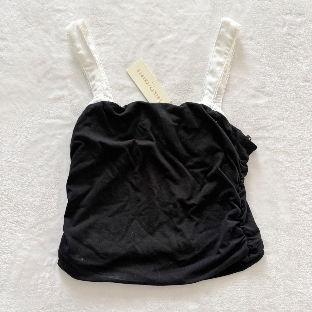 NEW‎ Thirty Thirty LA Black Ruched Tank Top Lace Straps Small